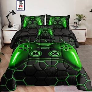 5 pieces bed in a bag for boys bedding sets twin size,gamer comforter sets for boys kids, gaming comforter set for boys room decor with flat sheet,fitted sheet,pillowcase,cushion cover