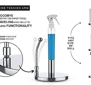 Paper Towel Holder with Spray Bottle by Elevated Essentials - Heavy Non Slip Weighted Stainless Steel Base for One Handed Operation - The Perfect Countertop Kitchen Paper Towel Holder