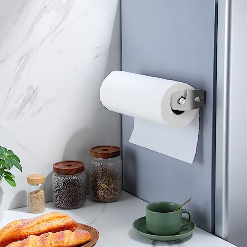 YIGII Paper Towel Holder Under Cabinet, One Hand Tear Adhesive Paper Towel Holder Wall Mount/Inside Cabinet Stainless Steel for Kitchen