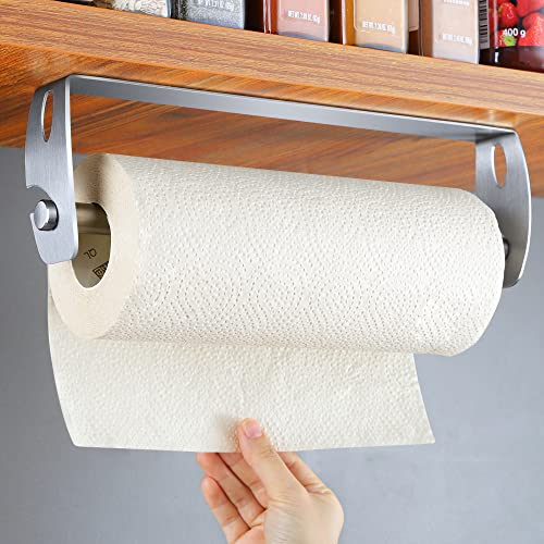 YIGII Paper Towel Holder Under Cabinet, One Hand Tear Adhesive Paper Towel Holder Wall Mount/Inside Cabinet Stainless Steel for Kitchen