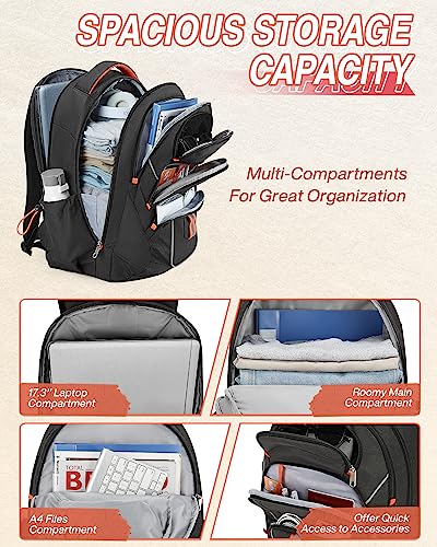 BAGSMART Large Travel Backpack for Women Men,Laptop Backpack Flight Approved Carry On Computer Bag Fits 17 Inch Laptop,Water Resistant Outdoor Backpack for Hiking Business,Black