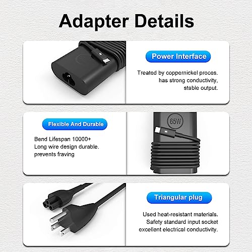 HBONY 65W 45W USB C Charger for Dell Laptop - Latitude 7420 5420 5430 5520 5530 7330 7430 5320 7320 7520 9420 9520 2in1 XPS 13plus Chromebook 3100 Power Cord,Dell Computer Type AC Adapter (SM65CL-01)