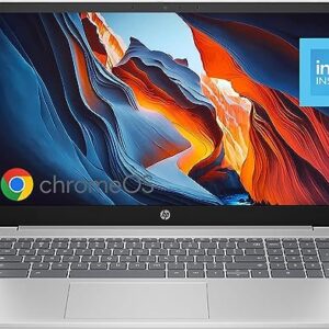 HP 2023 Newest Chromebook Laptop Student Business, 15.6" HD Display, 8GB RAM, 64GB eMMC, Quad-Core Intel Processor N200, Long Battery,Chrome OS, Bundle with JAWFOAL