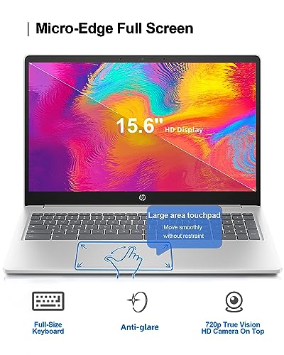 HP 2023 Newest Chromebook Laptop Student Business, 15.6" HD Display, 8GB RAM, 64GB eMMC, Quad-Core Intel Processor N200, Long Battery,Chrome OS, Bundle with JAWFOAL