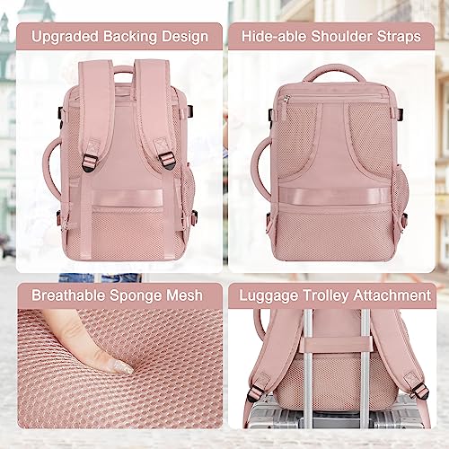 Rinlist Travel Backpack, TSA Friendly Carry-on Backpack Airline Approved Women Men, Anti-theft Hiking Gym Work Weekender Commuter Casual Daypack Bookbag, Personal Item Bag, Pink