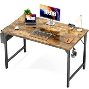 sweetcrispy computer desk small office desk 40 inch writing desks small space desk study table modern simple style work table with storage bag and iron hook wooden desk for home, bedroom