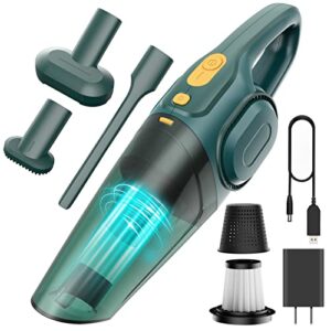 handheld vacuum cordless 8kpa strong suction portable car vacuum cleaner, by 3h fast charge rechargeable battery, 2-in-1 wet & dry mini vacuum, 30 mins runtime for home,car,office (jungle green)