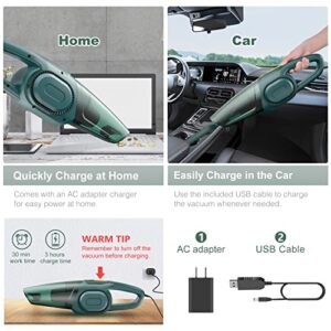 Handheld Vacuum Cordless 8Kpa Strong Suction Portable Car Vacuum Cleaner, by 3H Fast Charge Rechargeable Battery, 2-in-1 Wet & Dry Mini Vacuum, 30 Mins Runtime for Home,Car,Office (Jungle Green)