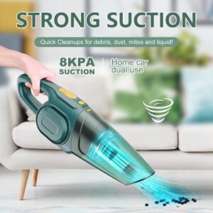 Handheld Vacuum Cordless 8Kpa Strong Suction Portable Car Vacuum Cleaner, by 3H Fast Charge Rechargeable Battery, 2-in-1 Wet & Dry Mini Vacuum, 30 Mins Runtime for Home,Car,Office (Jungle Green)