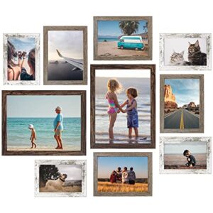 liphisfun picture frames collage wall decor 10 pack gallery wall frame set with multi sizes 4x6 5x7 8x10 photo frames collage for wall or tabletop display in 3 different finishes - brown, gray, white