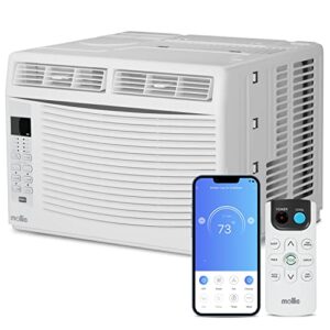 mollie 6,000 btu smart window air conditioner with wi-fi connected, window ac unit cools up to 250 sq.ft., remote/app control, with easy install kit, 115v/60hz, white
