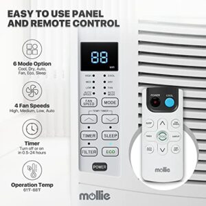 mollie 6,000 BTU Smart Window Air Conditioner with Wi-Fi Connected, Window AC Unit Cools up to 250 Sq.Ft., Remote/App Control, with Easy Install Kit, 115V/60Hz, White