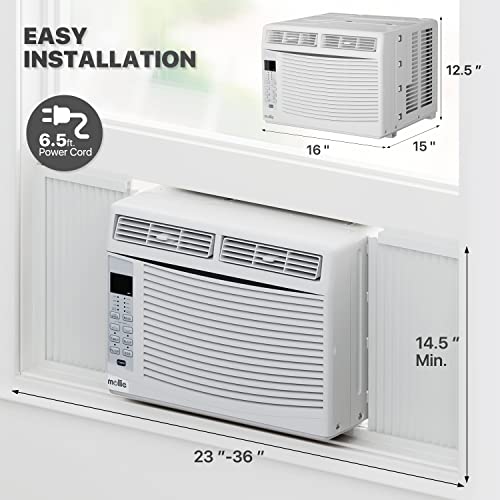 mollie 6,000 BTU Smart Window Air Conditioner with Wi-Fi Connected, Window AC Unit Cools up to 250 Sq.Ft., Remote/App Control, with Easy Install Kit, 115V/60Hz, White