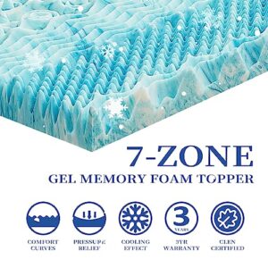 DQZ 2 Inch Queen Mattress Topper 7-Zone Memory Foam Mattress Topper - Cooling Gel Foam Mattress - Upgraded Soft Mattress Pad - Ergonomics Mattress Pad - CertiPUR-US and Oeko-TEX Certification