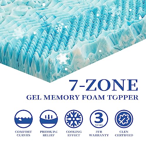 DQZ 2 Inch Queen Mattress Topper 7-Zone Memory Foam Mattress Topper - Cooling Gel Foam Mattress - Upgraded Soft Mattress Pad - Ergonomics Mattress Pad - CertiPUR-US and Oeko-TEX Certification