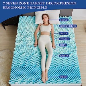 DQZ 2 Inch Queen Mattress Topper 7-Zone Memory Foam Mattress Topper - Cooling Gel Foam Mattress - Upgraded Soft Mattress Pad - Ergonomics Mattress Pad - CertiPUR-US and Oeko-TEX Certification