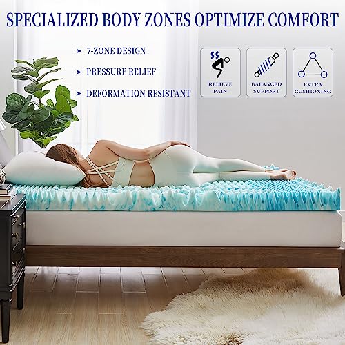 DQZ 2 Inch Queen Mattress Topper 7-Zone Memory Foam Mattress Topper - Cooling Gel Foam Mattress - Upgraded Soft Mattress Pad - Ergonomics Mattress Pad - CertiPUR-US and Oeko-TEX Certification