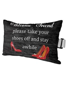 recliner head pillow outdoor pillow with insert welcome friend red high heels black retro wood grain waterproof lumbar pillow with adjustable strap lounger patio chair pillows for beach pool 1pcs
