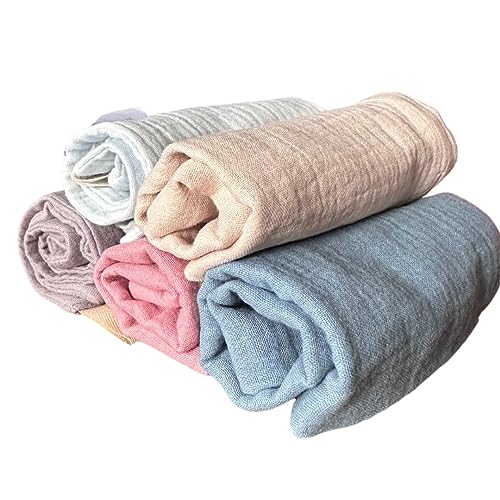 Baby Muslin Wash Cloth and Burp Cloths, 4 Layers Cotton Towels, Soft, Absorbent, Durable, no Leak throughs, Large Size, 5 Pack, Newborn Baby Must Haves Essentials