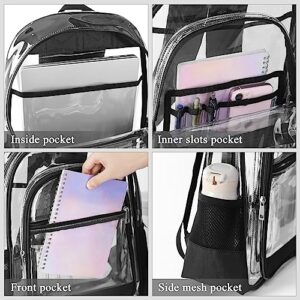 KIMNERPU Clear Backpack, Heavy Duty PVC Transparent Backpack with Reinforced Straps, See Through Multiple Pockets Large Capacity Bookbag for Concert Work Security Travel Festival (Black)