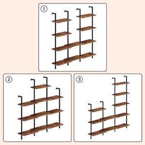 HOOBRO DIY Ladder Shelf, 5-Tier Wooden Wall Mounted Bookshelf, Narrow Bookcase, Display Shelf, Storage Rack, Plant Stand, for Living Room, Bedroom, Study, Balcony, Rustic Brown and Black BF531CJ01