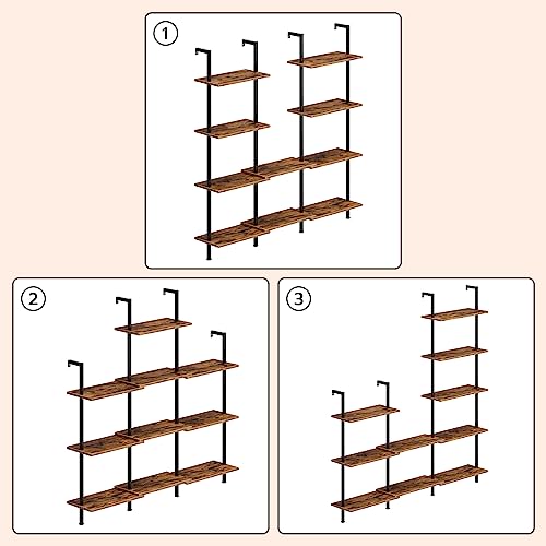 HOOBRO DIY Ladder Shelf, 5-Tier Wooden Wall Mounted Bookshelf, Narrow Bookcase, Display Shelf, Storage Rack, Plant Stand, for Living Room, Bedroom, Study, Balcony, Rustic Brown and Black BF531CJ01