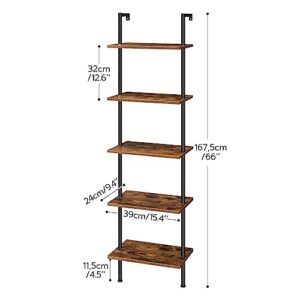 HOOBRO DIY Ladder Shelf, 5-Tier Wooden Wall Mounted Bookshelf, Narrow Bookcase, Display Shelf, Storage Rack, Plant Stand, for Living Room, Bedroom, Study, Balcony, Rustic Brown and Black BF531CJ01