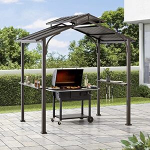 sunjoy grill gazebo 5 ft. x 8 ft. brown steel frame double tiered hardtop gazebo with ceiling hook and bar shelves