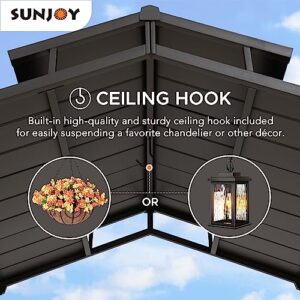 Sunjoy Grill Gazebo 5 ft. x 8 ft. Brown Steel Frame Double Tiered Hardtop Gazebo with Ceiling Hook and Bar Shelves