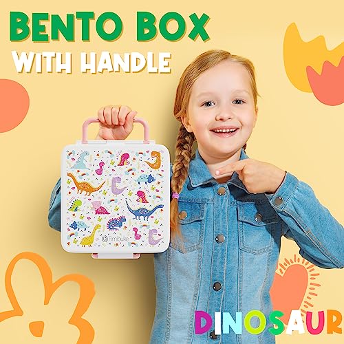 Fimibuke Bento Lunch Box for Kids - Leak Proof Toddler Bento Box with 4 Compartments BPA Free Dishwasher Safe Lunch Container with Utensils, Ideal Portion Sizes for Ages 3-12 Girls Boys for School