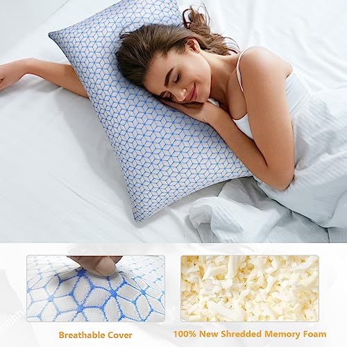 Love Attitude Pillows Queen Size Set of 2, Queen Pillows 2 Pack for Bed Shredded Memory Foam Pillows Adjustable, Cooling Pillow Soft and Supportive for Side Back Stomach Sleepers