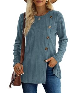 xieerduo long sleeve tops womens fall sweaters tunic tops to wear with leggings blue xl