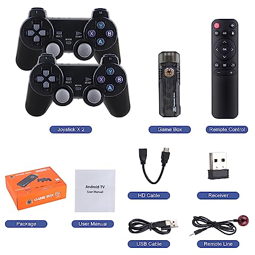 Wireless Retro Game Stick, HDMI 8K TV Input, Plug and Play Video Game Stick Built in 10000+ Games with Dual System HD + Android Tv Box