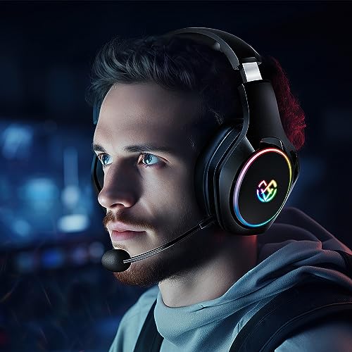 Tatybo Wireless Gaming Headset for PS4, PS5, PC - 2.4GHz Gaming Headphones with Detachable Noise Canceling Microphone, 30-Hr Battery Gaming Headsets for Laptop, Switch, Mac