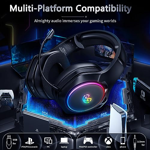 Tatybo Wireless Gaming Headset for PS4, PS5, PC - 2.4GHz Gaming Headphones with Detachable Noise Canceling Microphone, 30-Hr Battery Gaming Headsets for Laptop, Switch, Mac