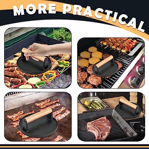 12” Melting Dome & 7” Burger Press Kit, Joyfair Basting Cover with Cast Iron Grill Press for Cheese Burger Bacon, Heavy Duty Griddle Accessories for Outdoor BBQ Flat Top Grilling, Dishwasher Safe