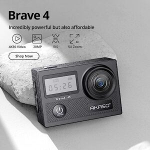 AKASO Brave 4 4K30fps Action Camera + Kingston 64GB MicroSDXC Memory Card Accessories Kit Bundle - 20MP Ultra HD Photo EIS 30m Waterproof Camera WiFi Remote Control 5X Zoom Underwater Video Cameras