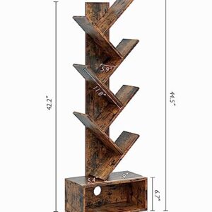 Aobafuir 6-Tier Tree Book Shelf, Open Side Standing Bookcase Shelf, Wooden Bookshelves Storage Rack for CD/Book, Utility Organizer Shelves for Living Room,Bedroom, Rustic Brown