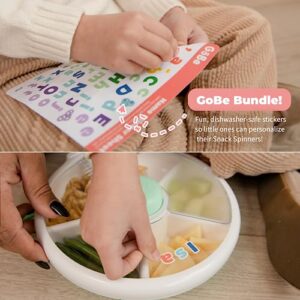 GoBe Kids Large Snack Spinner Bundle with Hand Strap and Sticker Sheet - Reusable Snack Container with 4 Compartment Dispenser & Sliding Door | BPA and PVC Free | Dishwasher Safe | No Spill, Leakproof