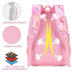 Bluboon Teen Girls School Backpack Kids Bookbag Set with Lunch Box Pencil Case Travel Laptop Backpack Casual Daypacks (Marble Pink-Blue)