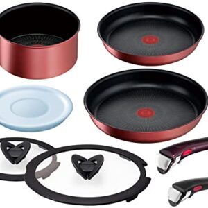 T-fal L38395APlus1 Ingenio Neo IH Rouge Unlimited Pot and Frying Pan Set, 7-Piece Set + 1 Handle, Compatible with Induction Gas Stoves, Non-Stick, Red