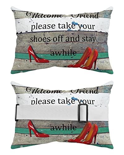 Chaise Lounge Head Resting Pillows Red High Heels Teal Gradient Wood Grain Lumbar Pillows Waterproof Patio Furniture Pillow with Insert Adjustable Elastic Stripe for Recliner Beach Chairs, 2 Pack