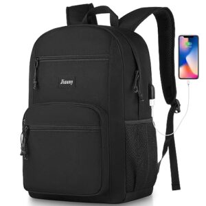 jiauny school backpack,bookbag lightweight backpack classic scoolbag with usb charging port for high school teens college students work office adult,black