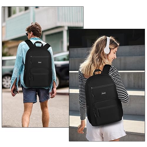 Jiauny School Backpack,Bookbag Lightweight Backpack Classic Scoolbag with USB Charging Port for High School Teens College Students Work Office Adult,Black