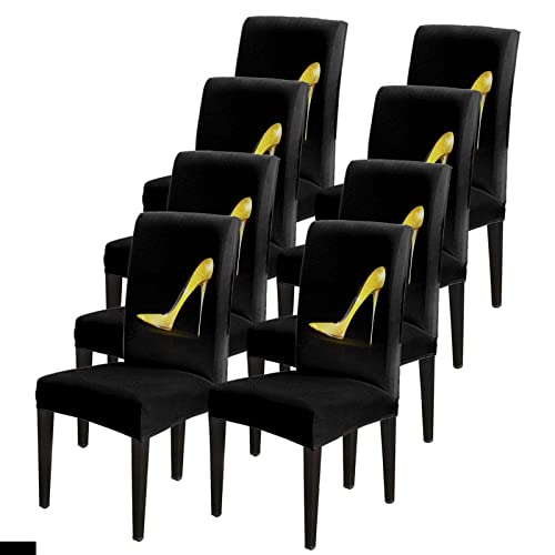 PRINT PICTURE ARTHOME Chair Covers for Dining Room 8 Pack Stretch Chair Cover, Removable Kitchen Chair Slipcovers, Shiny Golden High Heels Dining Chair Protectors Covers