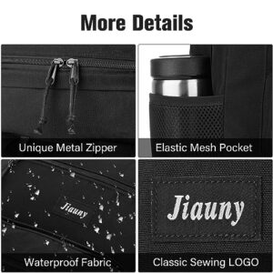 Jiauny 17 Inch School Backpack,Classic Backpack Lightweight Bookbag Scoolbag with USB Charging Port for High School Teens College Students Work Office Adult,Black
