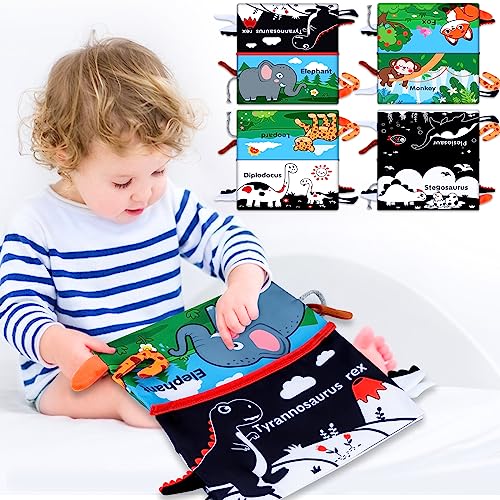 Aboosam Tummy Time Baby Mirror Toys 0-6 6-12 Months High Contrast Infant Toys Brain Development with Crinkle Cloth Book and Teether - Montessori Newborn Sensory Toys for Babies Boys Girls Gifts