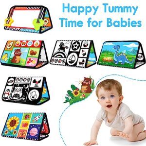 Aboosam Tummy Time Baby Mirror Toys 0-6 6-12 Months High Contrast Infant Toys Brain Development with Crinkle Cloth Book and Teether - Montessori Newborn Sensory Toys for Babies Boys Girls Gifts