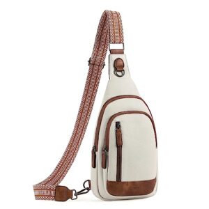 cluci sling bag for women leather crossbody fanny packs for women large sling backpack chest bag for travel hiking cycling beige with brown