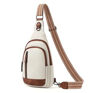 CLUCI Sling Bag for Women Leather Crossbody Fanny Packs for Women Large Sling Backpack Chest Bag for Travel Hiking Cycling Beige with Brown